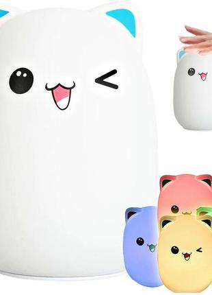 Нічний світильник силіконовий котик light Back cat з акумулятором3 фото