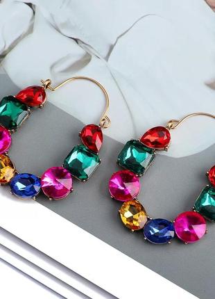 Сережки-дугі з різнокольоровими кристаликами в стилі zara1 фото