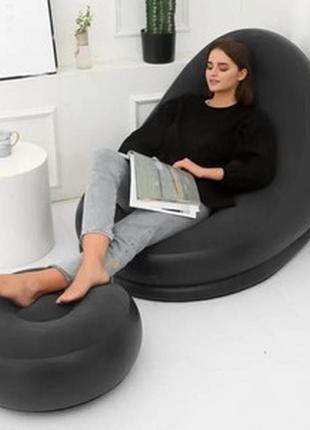 Надувной диван с пуфом air sofa comfort надувное велюровое кресло с пуфиком (116х98х83см и 62х62х31см)1 фото