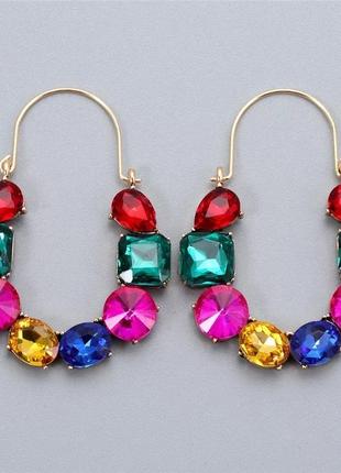 Сережки-дугі з різнокольоровими кристаликами в стилі zara5 фото