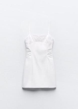 Короткое поплиновое белое платье zara new6 фото