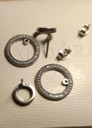 Серебряные серьги трансформеры пандора pandora оригинал круглые пусеты серебро 9256 фото