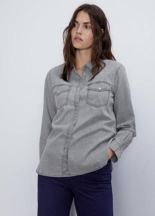 Рубашка zara с накладными карманами5 фото