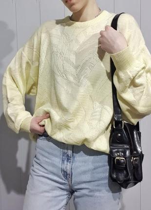 Світшот светр angelo litrico лимонного кольору з абстактним малюнком оверсайз з шикокими рукавами вінтаж ретро з вишивкою легкий