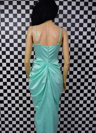 Платье ментолового цвета с драпировкой асимметричное платье3 фото