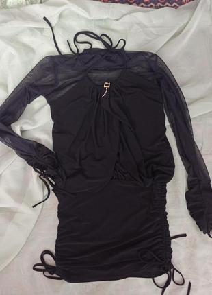 Красивое коктельное черное платье 42р5 фото