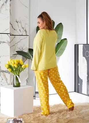 Пижама желтая в горошек трикотаж3 фото