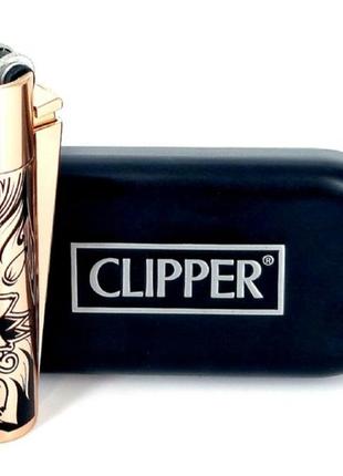 Зажигалка clipper металл с рисунком  подарочная