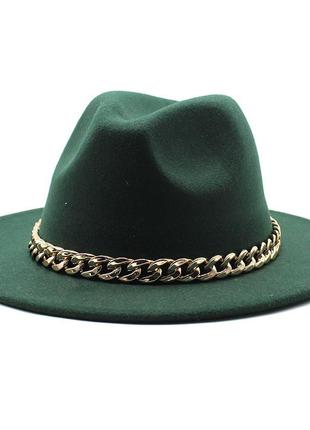 Шляпа федора унисекс с устойчивыми полями golden темно-зеленая1 фото