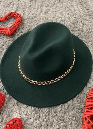 Шляпа федора унисекс с устойчивыми полями golden темно-зеленая2 фото