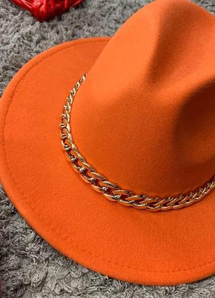 Шляпа федора унисекс с устойчивыми полями golden оранжевая4 фото