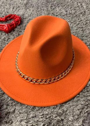 Шляпа федора унисекс с устойчивыми полями golden оранжевая2 фото