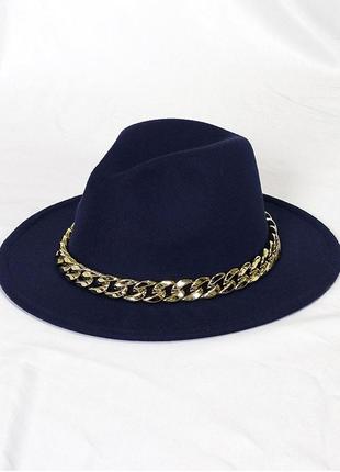Шляпа федора темно синяя с устойчивыми полями golden унисекс4 фото
