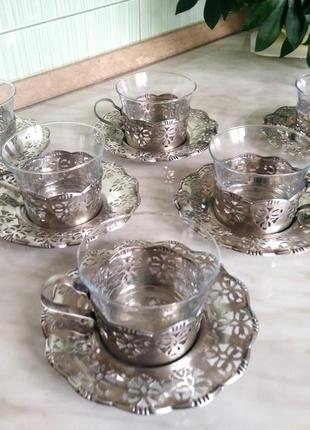 Мельхиоровый чайный набор на 6 персон, арабские эмераты.1 фото