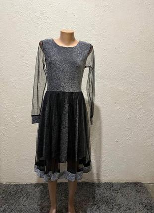 Дефект ❗уценка ❗ блестящее платье миди/вечера миди/серебристое платье миди1 фото