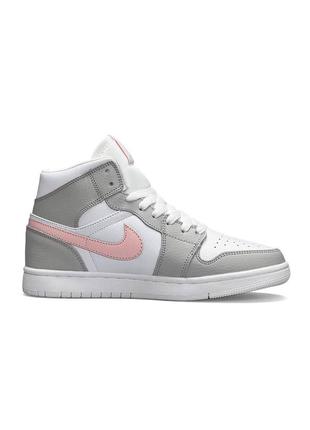 Кроссовки nike air jordan 1 серые с белым и розовым