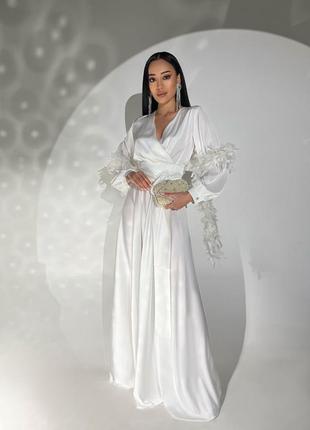 Свадебное белое платье длинное макси, вечернее белое платье, платье на запах, платье на роспись, платье на свадьбу венчание6 фото