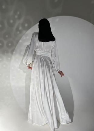 Свадебное белое платье длинное макси, вечернее белое платье, платье на запах, платье на роспись, платье на свадьбу венчание4 фото