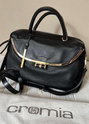 Женская черная сумка cromia италия оригинал кожа средний размер