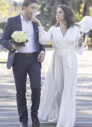 Весильное платье белое длинное, белое вечернее платье, платье на роспись, нарядное...