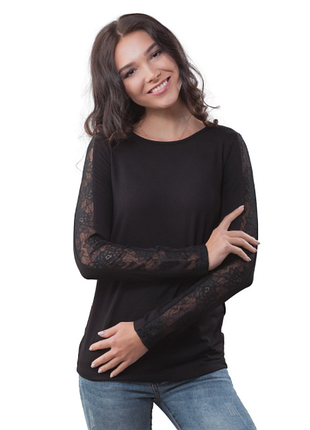 Блуза женская черная с кружевом вв251