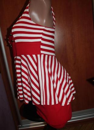Платье с баской красное полосатое с пуговками boohoo2 фото