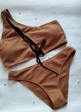 Мега стильный ❤️ раздельный купальник shein rib lace-up bikini swimsuit3 фото