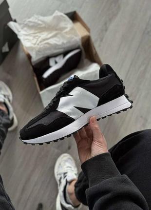 Стильные женские и мужские кроссовки new balance 327 black white чёрно-белые