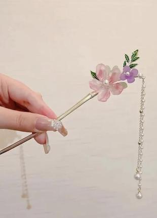 Японська стильна заколка шпилька з квітами дуже гарна прикраса для волосся1 фото