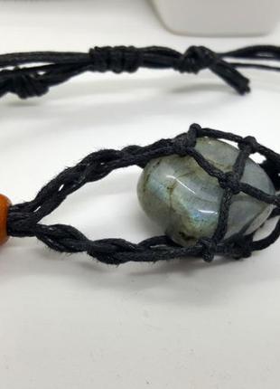 ◾💠 плетений браслет-сітка в стилі макраме з набором 3-х змінних натур. каміння5 фото