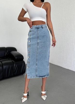 Стильная джинсовая юбка миди турецкого производства на пуговицах необычная юбка