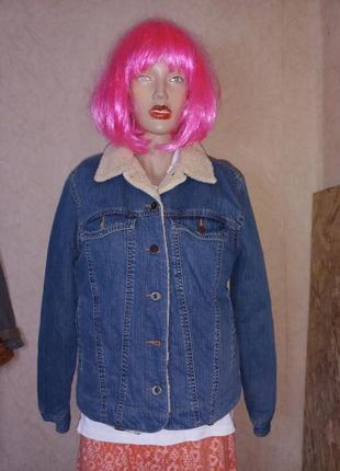 Винтажная джинсовая куртка на подкладке из шерпы l.l.bean 46-48 размер1 фото