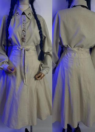 Вінтажна пишна лляна спідниця юбка  в етно стилі етнічний одяг