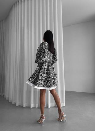 Трендовое платье женское короткое мини леопардовое 42-48 черное, коричневое4 фото