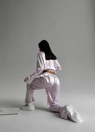 Жіноча брендова піжама шовк туреччина сорочка і штани з логотипом6 фото