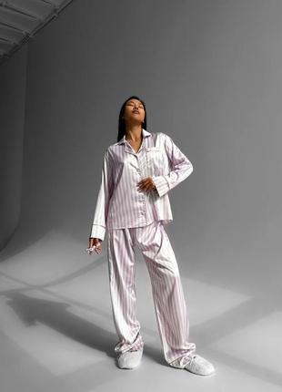 Женская брендовая пижама шелк туречевая рубашка и брюки с логотипом3 фото