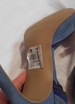 Новые синие кожаные босоножки на высоком каблуке5 фото