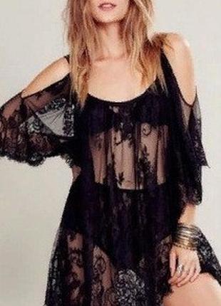 Туника пляжная кружевная, туника пляжная черная, пляжная туника гипюр
