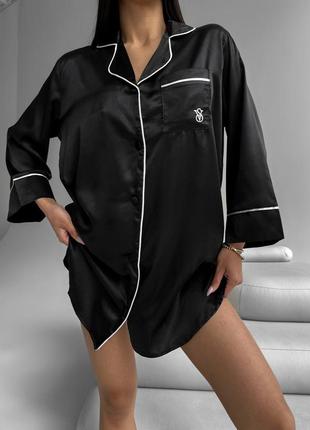 Женская рубашка ночнушка шелк с кантом логотип 2 цвета
