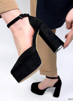 Туфли на высоком каблуке в стиле братец замшевые в черном цвете ❤️❤️❤️2 фото