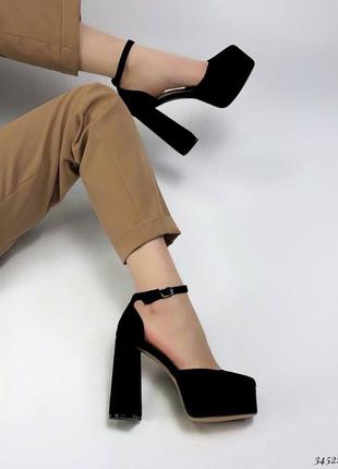 Туфли на высоком каблуке в стиле братец замшевые в черном цвете ❤️❤️❤️7 фото