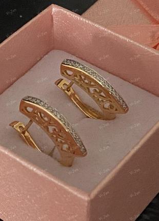 Женские серьги-кольца (конго) xuping с камнями позолота 18к позолоченные2 фото