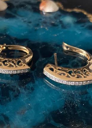 Женские серьги-кольца (конго) xuping с камнями позолота 18к позолоченные1 фото