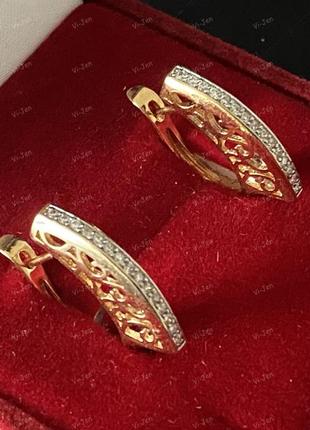Женские серьги-кольца (конго) xuping с камнями позолота 18к позолоченные8 фото