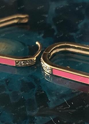 Жіночі сережки-кільця (конго) xuping позолотою 18к з рожевою емаллю та позолочені