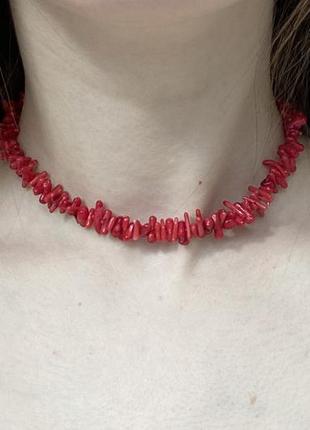 Чокер ожерелье из коралла натуральный тонированный коралл розовый красный8 фото