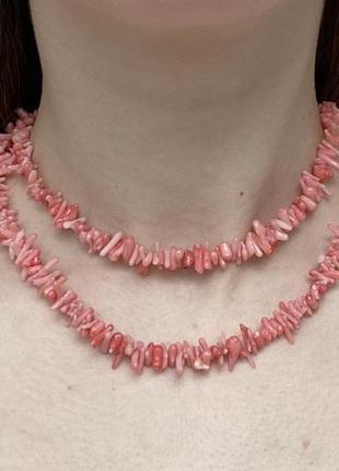 Чокер ожерелье из коралла натуральный тонированный коралл розовый красный6 фото