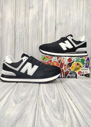 New balance 574 black white logo4 фото