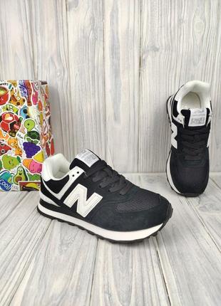 New balance 574 black white logo1 фото