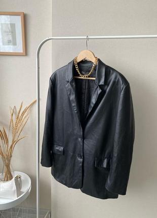Primark чорний піджак оверсайз з екошкіри жакет блейзер2 фото
